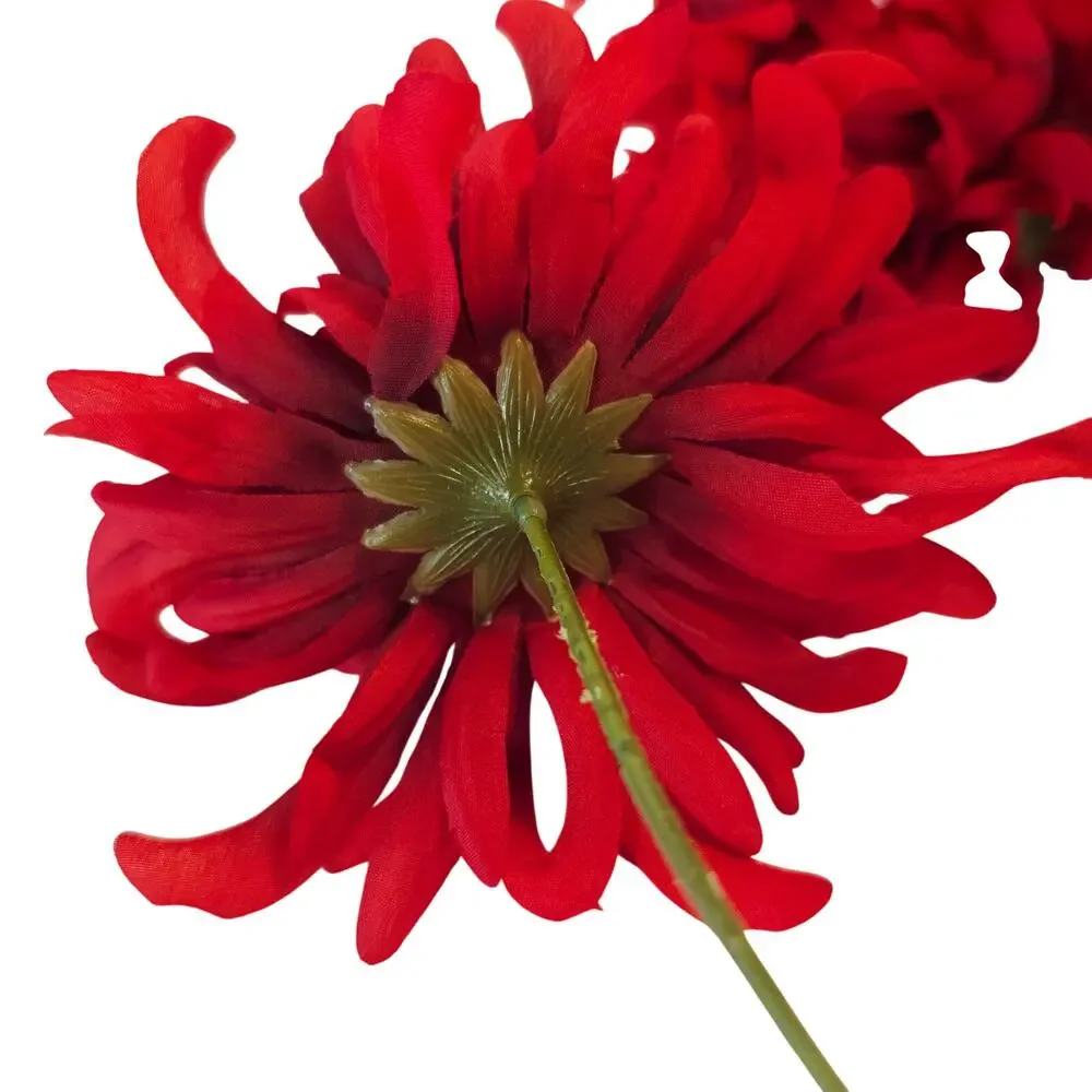 26 Pcs Red Artificial Silk Mum Flower Stems Chrysanthemum Fall Floral Craft Lot